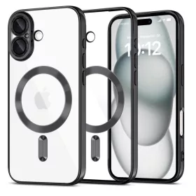   Husa Apple iPhone 15, Magsafe Electroplating TPU, protectie camera, margini negre