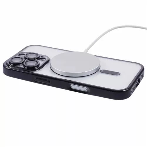 Husa Apple iPhone 15, Magsafe Electroplating TPU, protectie camera, margini negre