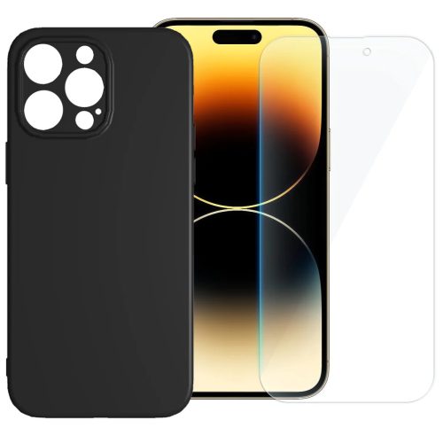 Set folie si husa Apple iPhone 12 Pro, sticla transparenta si Matt TPU, negru