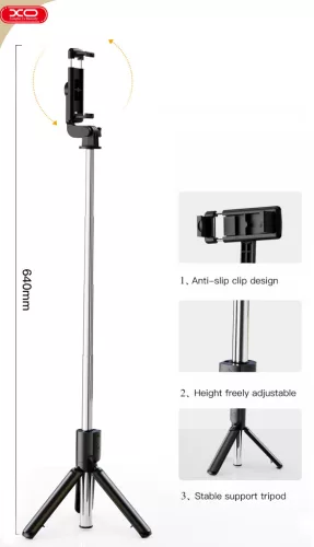 Selfie Stick XO SS09, functie trepied, brat telescopic, bluetooth, negru