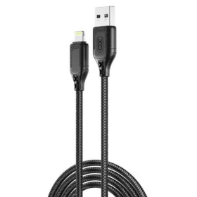   Cablu de date si incarcare Lightning (iPhone) XO NB235,  protectie textila, 1 metru, 2.4A, negru