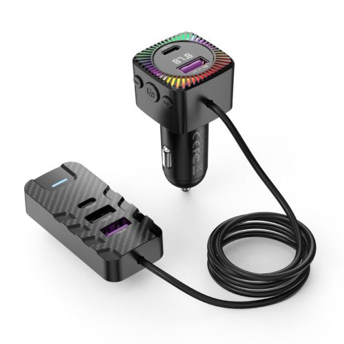 Modulator FM XO BCC13, 2 x USB-C, 3 x USB-A. 3.1A, cablu 1.5 metri, negru
