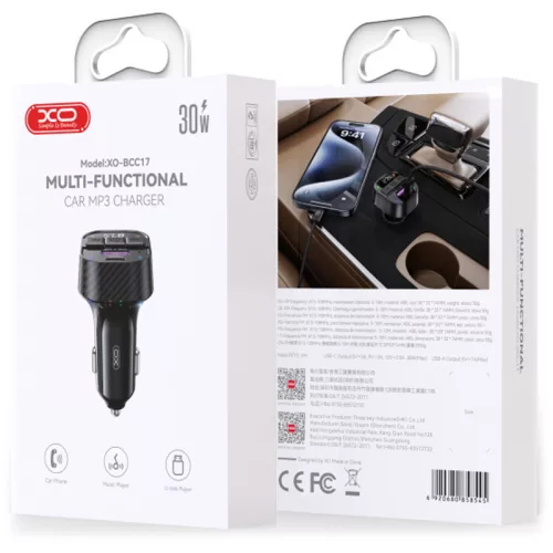 Modulator FM XO BCC17, BT 5.3, incarcare PD30W, 1 x USB-C, 1 x USB-A, mp3, negru