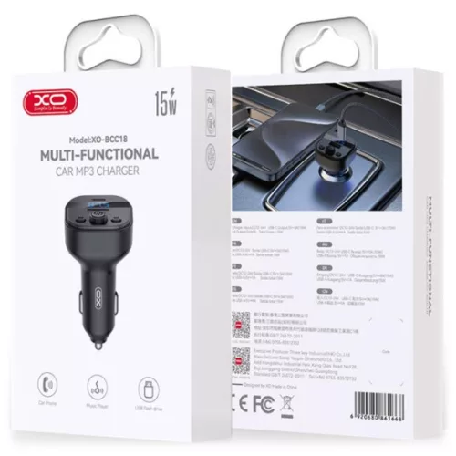 Modulator FM XO BCC18, 1 x USB-C, 1 x USB-A, BT 5.3, 5V, 3.1A, mp3, negru