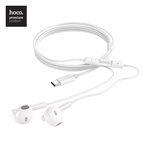 Casti audio cu microfon Hoco M65, conector Type C,  stereo, 1.2 metri, albe