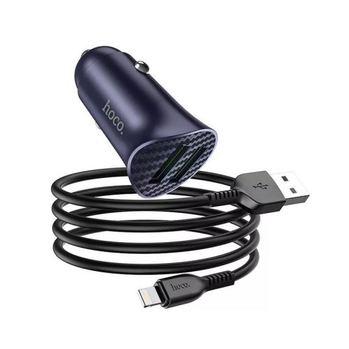 Incarcator auto Hoco Z39, dual port USB QC 3.0, 18W, cablu Type-C inclus, albastru