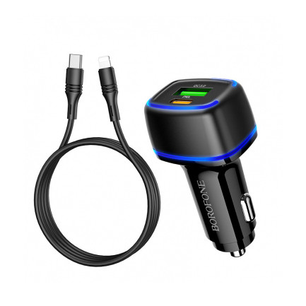 Set incarcator auto si cablu Type C - Lightning, Borofone BZ14A Mercury, 12W, negru