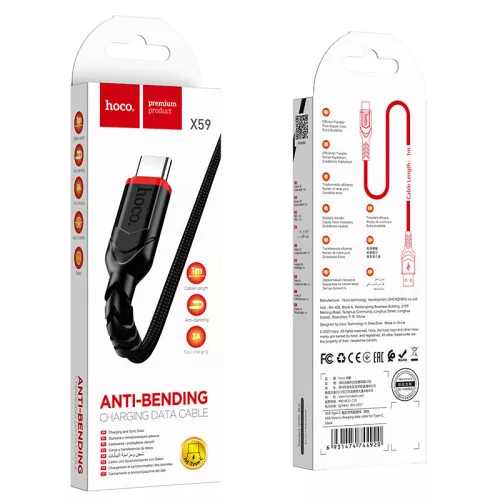 Cablu de date si incarcare Hoco X59, USB to Type-C, 3A, 1 metru, negru