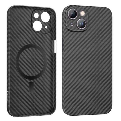 Husa protectie Apple iPhone 14, Hoco Premium Magsafe Carbon, textura kevlar, incarcare magsafe, neagra