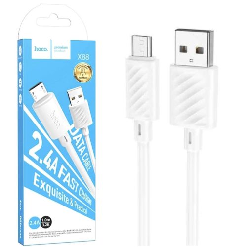 Cablu de date si incarcare MicroUSB Hoco X88, 18W/2.4A, 1 metru, alb