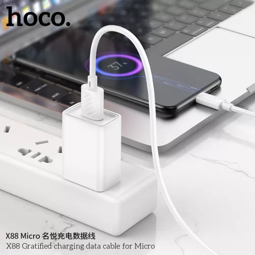 Cablu de date si incarcare MicroUSB Hoco X88, 18W/2.4A, 1 metru, alb