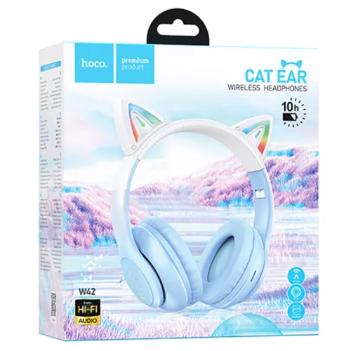 Casti Wireless Hoco W42, Over Ear, BT 5.3, 180h StandBy, 400 mAh, Kids, Crystal Blue