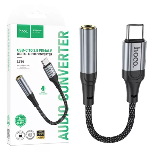 Cablu adaptor Type-C / USB-C Hoco LS36, audio, 12 cm, negru