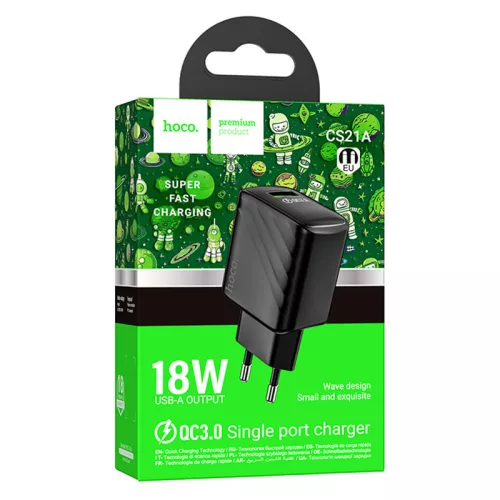 Incarcator casa Hoco CS21A, port USB Qualcomm 3.0 Quick Charge, 18W, negru