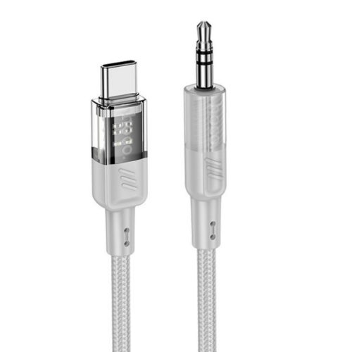 Cablu adaptor Hoco UPA27 Crystal Clear, AUX USB-C / 3,5 mm jack, protectie textila, gri