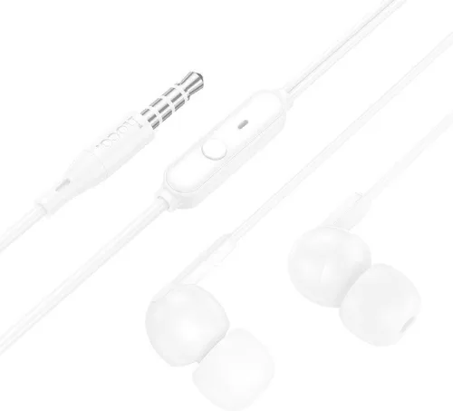 Casti audio cu microfon Hoco M124, conector jack 3.5 mm, cablu 1.2 m, albe