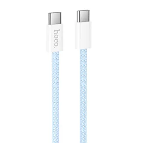   Cablu de date si incarcare HOCO, Type-C to Type-C, 60W, 1 metru, incarcare rapida, imbracat in material textil, albastru