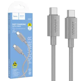   Cablu de date si incarcare Hoco X107, Type-C to Type-C, PD60W, QC3.0, 3A, 1 m, incarcare rapida, gri