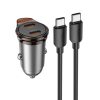 Set incarcator auto + cablu USB-C Hoco NZ16B, PD 45W, 2 x USB-C/PD, gri
