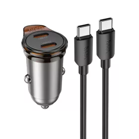   Set incarcator auto + cablu USB-C Hoco NZ16B, PD 45W, 2 x USB-C/PD, gri