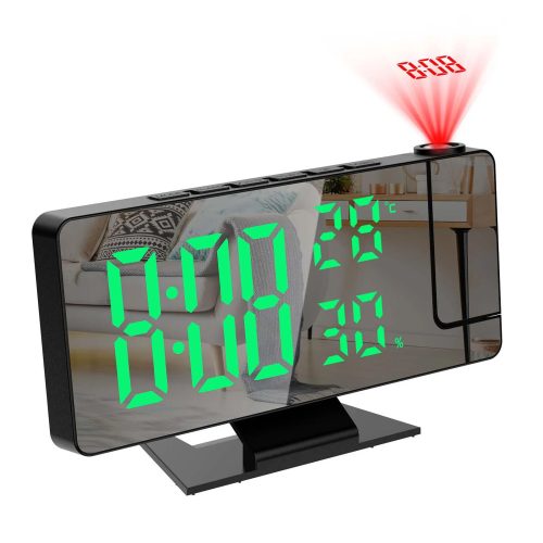 Ceas de masa DS-3718LW, afisaj verde si proiectie rosie, efect oglinda, alarma, temperatura, umiditate