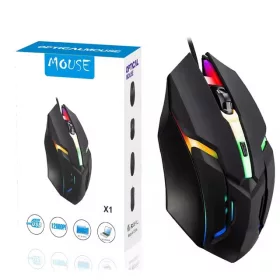   Mouse gaming X1 cu fir USB, 400 / 800 DPI, lumini RGB, cablu 1.5 m, negru