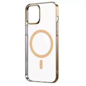  Husa Apple iPhone 12, Electroplated Magsafe TPU, transparenta cu marginii aurii
