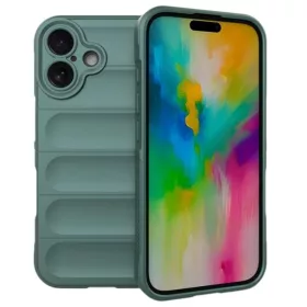   Husa Apple iPhone 16, Wave Silicone, protectie camera, catifea in interior, deep green