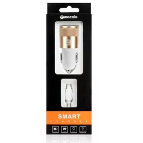   Incarcator auto Mocolo cu port USB, cablu Lightning inclus, 1A, alb/rose gold