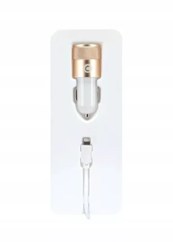 Incarcator auto Mocolo cu port USB, cablu Lightning inclus, 1A, alb/rose gold