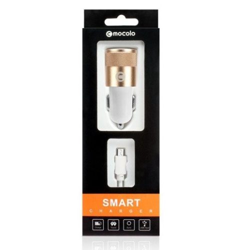 Incarcator auto Mocolo cu port USB, cablu MicroUSB inclus, 1A, alb/rose gold