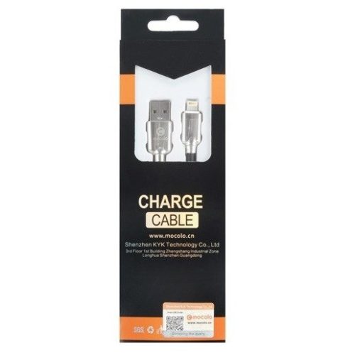 Cablu de date si incarcare Lightning (iPhone) Mocolo, 1 metru, 2.1A, argintiu/negru
