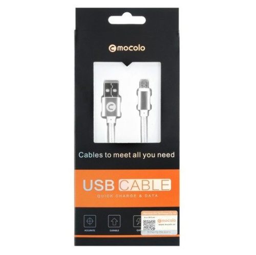 Cablu de date si incarcare MicroUSB Mocolo, 1 metru, 2.0A, cablu impletit, argintiu