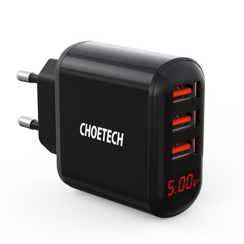 Incarcator priza Choetech Q5009-EU, afisaj tensiune, 60W, 3 x USB, Quick Charge 3.0, negru