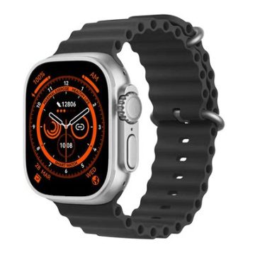   Ceas smartwatch Series 8 Ultra, Bluetooth 5.0, incarcare wireless, monitorizare puls, aplicatii sport, argintiu cu curea neagra