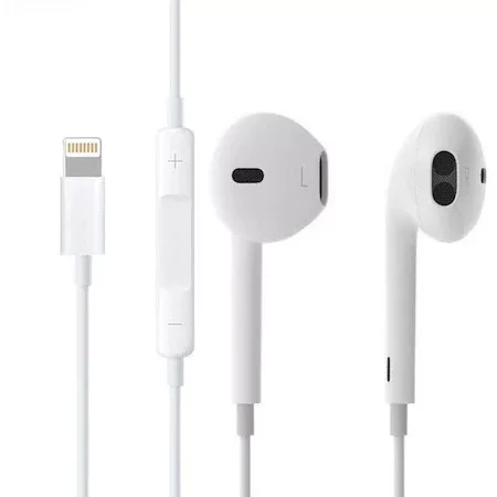 Casti audio cu microfon TREQA EP-753, conector lightning, pentru iPhone/iPad, albe