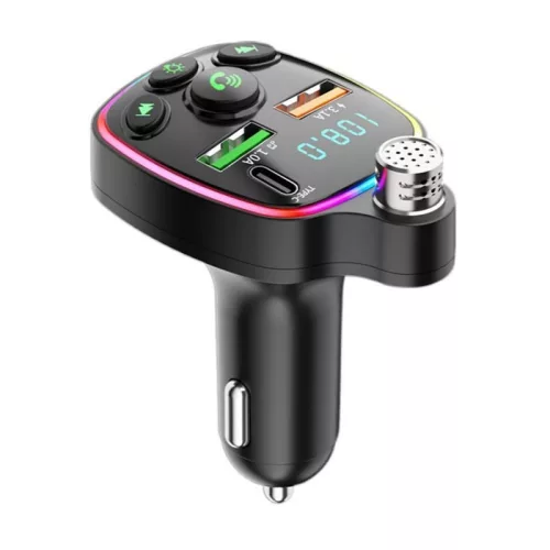 Modulator FM Bluetooth Andowl Q-C71, 2 porturi USB + 1 port PD, 5V/3.1A, lumini RGB, ecran LED, microfon handsfree, negru