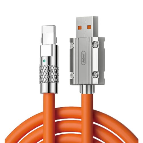 Cablu date si Incarcare USB to USB-C/PD Andowl Q-SJ960, 5A, 1 metru, capete metalice, cablu gros, portocaliu
