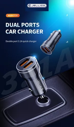 Incarcator auto Jellico F2S, dual port USB, 18W, 3.1A, negru