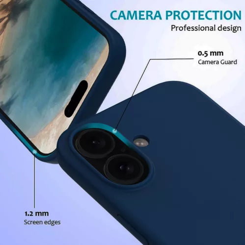 Husa Apple iPhone 16 Plus, Luxury Silicone, catifea in interior, albastru inchis
