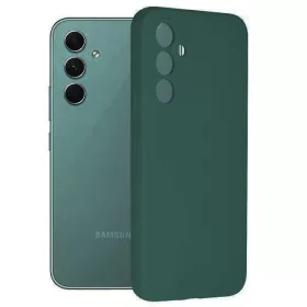   Husa Samsung Galaxy A35, Luxury Silicone, protectie camera, catifea in interior, verde inchis
