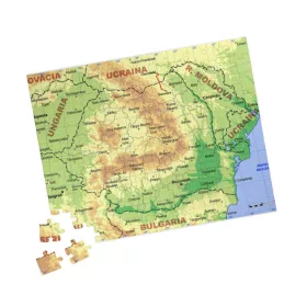   Puzzle 120 piese, 20 x 29 cm, carton alb perlat, harta Romaniei