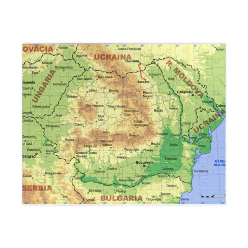 Puzzle 120 piese, 20 x 29 cm, carton alb perlat, harta Romaniei