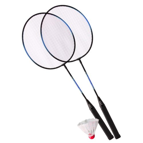 Set 2 palete de badminton, albastru/negru, fluturas inclus