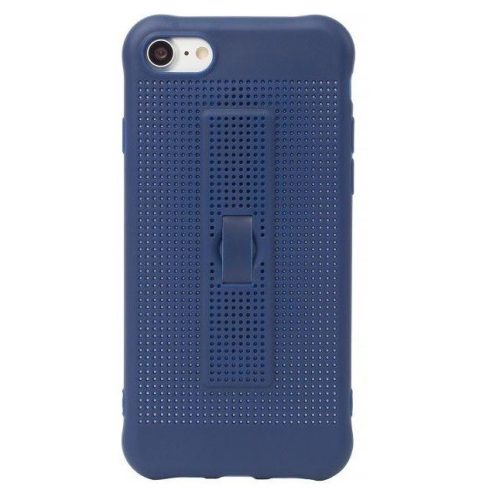 Husa de protectie pentru iPhone 7 Plus / 8 Plus, silicon moale cu perforatii si curelusa sustinere telefon, albastru