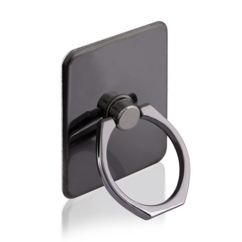 Suport telefon mobil tip inel, aspect metalic, negru