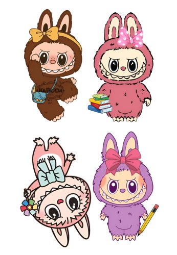 Stickere cu personaje La Bubu, material Vinyl / PP autoadeziva Glossy, 4 bucati