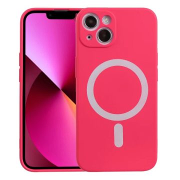   Husa Apple iPhone 11 Pro Max, Magsafe Silicone, protectie camera, microfibra, roz pal