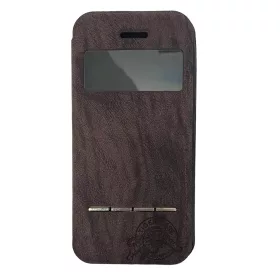   Husă protectie Apple Iphone 5/5S/SE, Tiger Case, tip carte, fereastra notificari, maro wenge