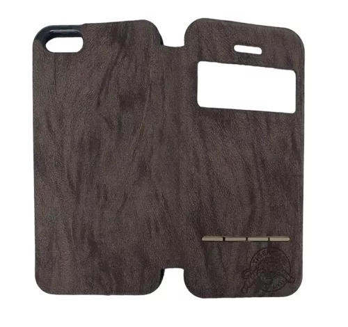 Husă protectie Apple Iphone 5/5S/SE, Tiger Case, tip carte, fereastra notificari, maro wenge